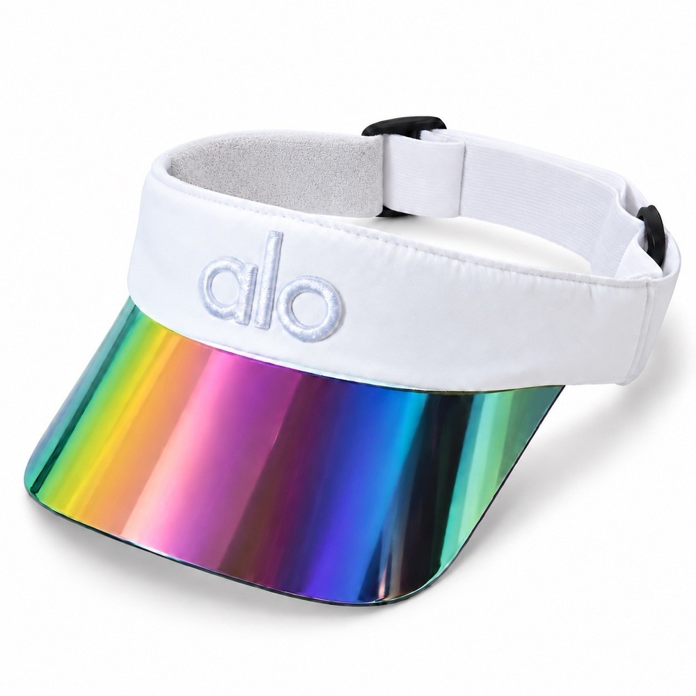 ALO Yoga Airlift Solar Visor White Iridescent Rainbow Reflective Brim Adjustable
